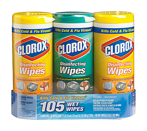 Clorox Disinfecting Wipes, Lemon/Fresh Scents, 35 Wipes Per Canister, 3 Canisters Per Pack, Case Of 5 Packs