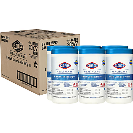 Clorox® Healthcare® Bleach Germicidal Wipes, 6" x 5", 150 Wipes Per Canister, Case Of 6 Canisters