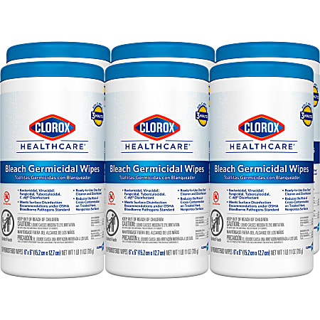 Clorox&reg; Healthcare&reg; Bleach Germicidal Wipes, 150 Wipes Per Canister, Case Of 6 Canisters