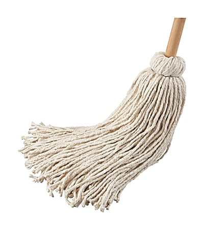 Unisan Deck Mop w/54 inch Wooden Handle, 21-oz. Cotton Fiber Head, Six mops per pack, Sold as a Pack
