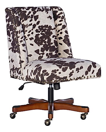 Linon Cooper Mid-Back Home Office Chair, Brown Cow/Walnut