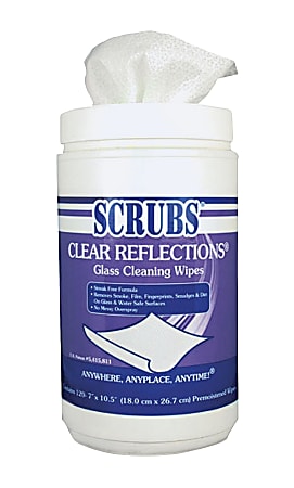 Scrubs Clear Reflections Glass Cleaner Wipes, 90 Wipes Per Tub, Case Of 6 Tubs