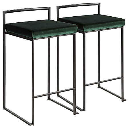 LumiSource Fuji Stacker Counter Stools, Green Seat/Black Frame, Set Of 2 Stools