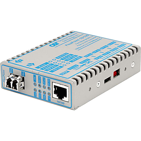 Omnitron FlexPoint 10/100 Ethernet Fiber Media Converter RJ45 LC Multimode 5km - 1 x 10/100BASE-TX; 1 x 100BASE-FX; Univ. AC Powered; Lifetime Warranty