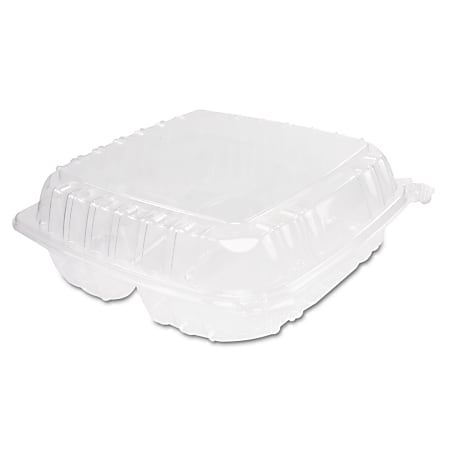 Dart ClearSeal® Hinged-Lid Plastic Containers, 3 Compartments, 9"H x 9 1/2"W x 3"D, 100 Containers Per Bag, Pack Of 2 Bags