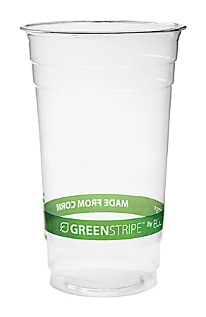 Eco-Products GreenStripe Cold Cups - 24 fl oz - Clear, Green - Bioplastic, Polylactic Acid (PLA), Biopolymer - Cold Drink - 1000 / Carton