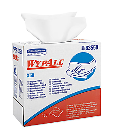 Wypall X50 Wipers Pop-up Box - Wipe - 176 / Box - 1760 / Carton - White