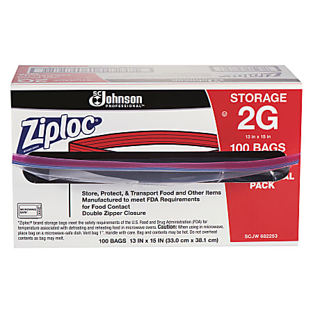 Ziploc® Two-Gallon Freezer Bags w/ Double Zipper & Write-On Label - 100/Case