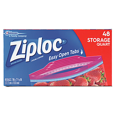 Ziploc® Double Zipper Food Bags, 1 Quart, Clear, 48 bags per Box, Carton Of 9 Boxes