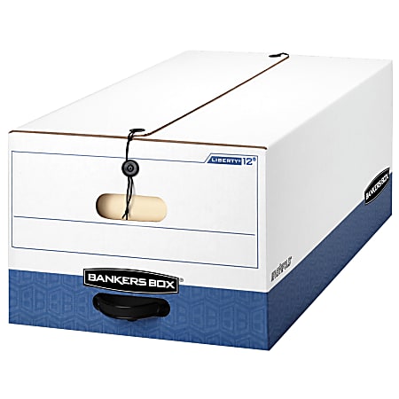 Bankers Box® Liberty® FastFold® Heavy-Duty Storage Boxes, Legal Size, 24" x 15" x 10", White/Blue, Case Of 4 - 001203