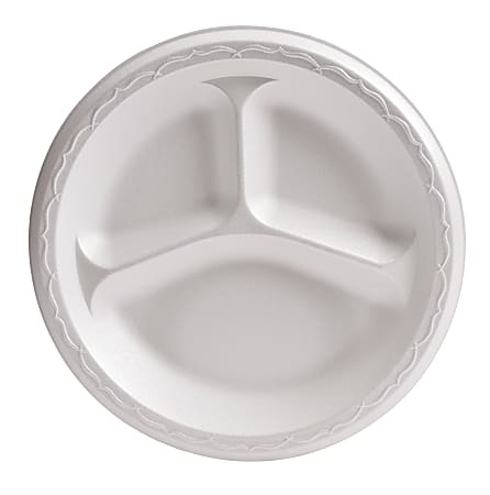 Genpak 3-Compartment Foam Dinnerware Plates, 8 7/8", White, 125 Plates Per Pack, Case Of 4 Packs