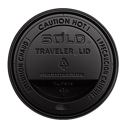 Solo® Traveler Drink-Thru Lids For 10 - 24 Oz Cups, Black, 100 Lids Per Sleeve, Case Of 10 Sleeves