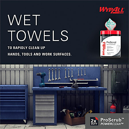 Wypall PowerClean ProScrub Heavy Duty Wet Towels - Citrus - 9.50 Wypall PowerClean ProScrub Heavy Duty Wet Towels - Citrus - 9.50