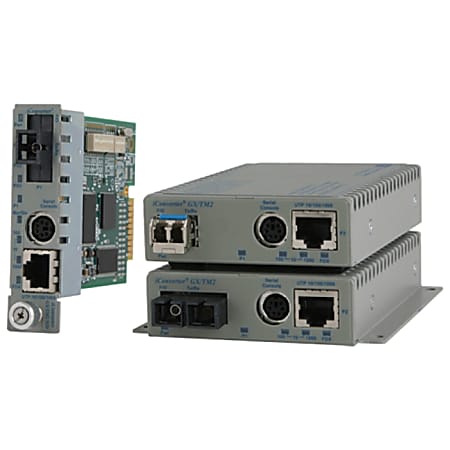 Omnitron Systems iConverter GX/TM2 Media Converter - 1 x Network (RJ-45) - 10/100/1000Base-T, 1000Base-X - 1 x Expansion Slots - 1 x SFP Slots - Desktop