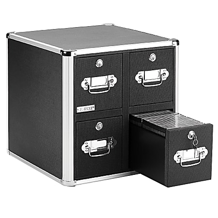 Vaultz® 4-Drawer CD Cabinet, 15 1/2"H x 14 1/2"W x 15 1/2"D, Black