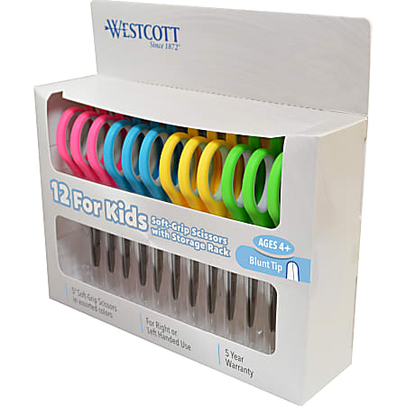 Westcott Soft-Handle Kids' Scissors, 5", Blunt, Assorted Colors, Pack Of 12