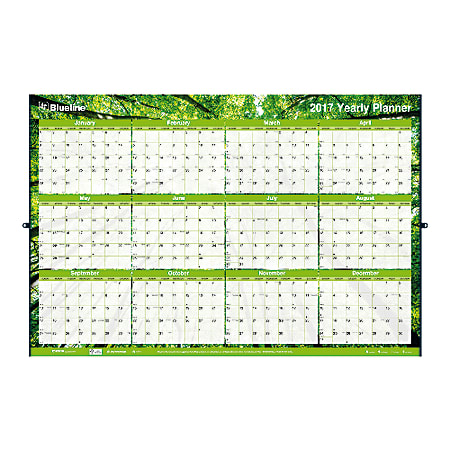 Blueline Laminated Yearly Wall Calendar 24 x 36 50percent Recycled ...