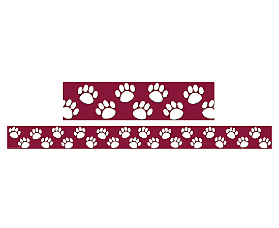 Teacher Created Resources Border Trim, Straight, 3" x 35", Maroon With White Paw Prints, Pre-K - College, Pack Of 12