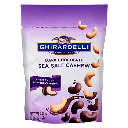 Ghirardelli® Chocolate-Covered Sea Salt Cashews, Dark Chocolate, 4.8 Oz, Pack Of 3 Bags