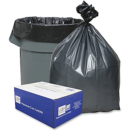 Webster Platinum Plus 1.55 mil Trash Bags 55 gal 39 H x 56 W 70percent  Recycled Black Silver 50 Bags - Office Depot