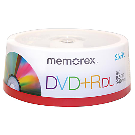 Memorex® DVD+R Double Layer Recordable Media Spindle, 8.5GB/240 Minutes, Pack Of 25