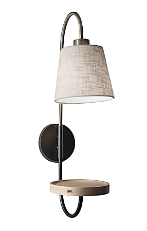 Adesso® Jeffrey Wall Lamp, 7"W, Off-White Shade/Black And Brass Base