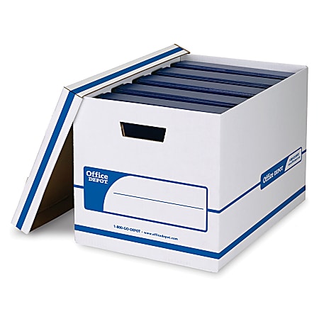 Office Depot® Brand NBE Binder Standard-Duty Storage Boxes With Lift-Off Lids And Built-In Handles, 20 1/8" x 13 1/8" x 12 3/8", 60% Recycled, White/Blue, Case Of 2
