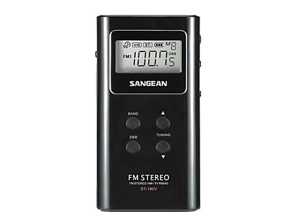 Sangean DT180BLK Portable Pocket AM/FM Digital Clock Radio, 3-11/16”H x 3/4”W x 1-15/16”D, Black