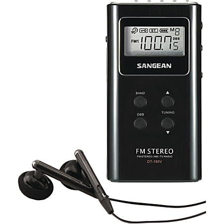 Sangean DT180BLK Portable Pocket AM/FM Digital Clock Radio, 3-11/16”H x 3/4”W x 1-15/16”D, Black