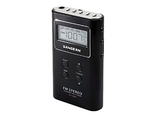 Sangean DT180BLK Portable Pocket AMFM Digital Clock Radio 3 1116 H x 34 W x  1 1516 D Black - Office Depot