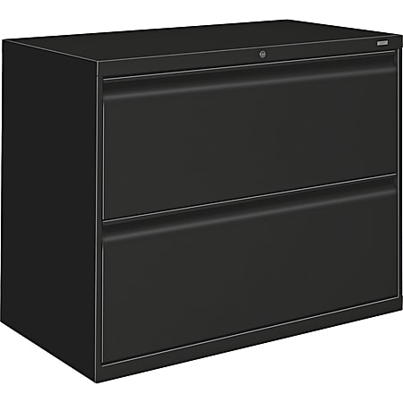 HON® 800 36"W Lateral 2-Drawer File Cabinet With Lock, Metal, Black