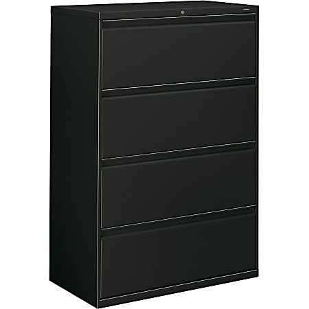 HON® 800 36"W x 19-1/4"D Lateral 4-Drawer File Cabinet With Lock, Black