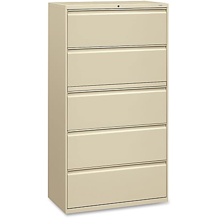 HON® 36"W x 19-1/4"D Lateral 5-Drawer File Cabinet With Lock, Putty