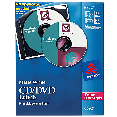 Avery® CD/DVD Print-to-the-Edge Labels, 6692, Round, 4.65"