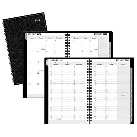Office Depot® Brand Vinyl Cover Weekly/Monthly Planner, With Appointments, 5" x 8", 30% Recycled, Black, January to December 2018 (OD711300-18)