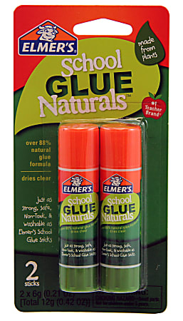 ELMERS School Glue Naturals Clear 0.21 Oz Stick, 2 Per Pack (E5044)