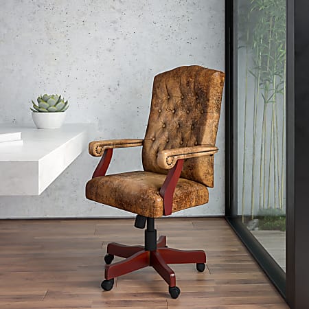 Boss Office Products Traditional Ergonomic High Back Executive Chair 47 H  BurgundyMahogany - Office Depot