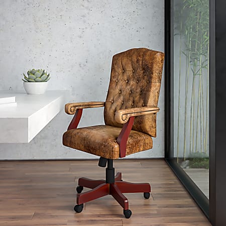 Flash Furniture Classic Microfiber High-Back Chair, Bomber Brown