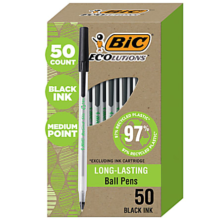 BIC Ecolutions Round Stic Ball Pens, Medium Point,
