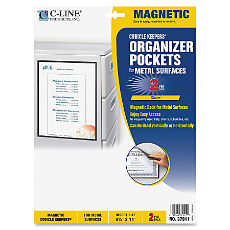 C-Line Cubicle Keepers Display Pockets for Metal Surfaces - Magnetic, 8-1/2 x 11, 2/PK, 37911