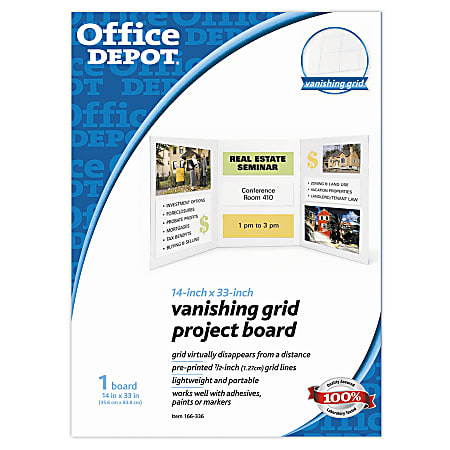 Office Depot Brand Vanishing Grid Tri-Fold Foam Board, 14" x 33", White
