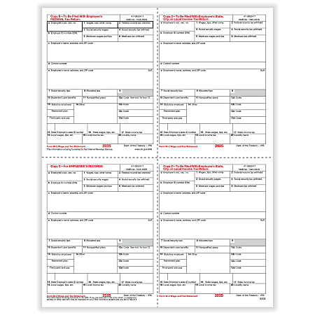 ComplyRight® W-2 Tax Forms, Employee’s Copies B, C, 2 & 2 Combined, 4-Up (Box Format), 8-1/2" x 11", Pack Of 500 Forms