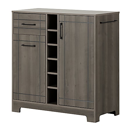 South Shore Vietti 12-Bottle Bar Cabinet With Bottle Storage, 36-1/4”H x 34-1/4”W x 16-3/4”D, Gray Maple