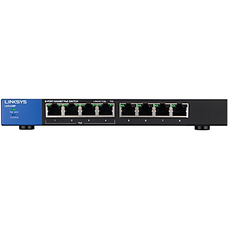 Linksys LGS108P 8-Port Business Desktop Gigabit PoE+ Switch - 8 Ports - 10/100/1000Base-T - 2 Layer Supported - Wall Mountable, Desktop - Lifetime Limited Warranty