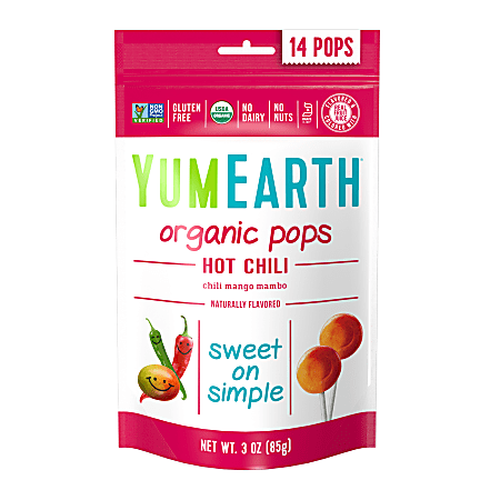 Yummy Earth Organic Hot Chili Mango Lollipops, 3 Oz, Pack Of 6