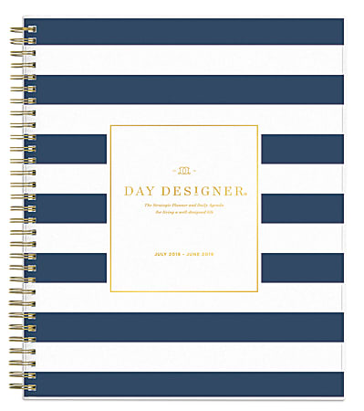 Blue Sky™ Day Designer Daily/Monthly Academic Planner, 8" x 10", 50% Recycled, Navy Stripe, July 2018 to June 2019