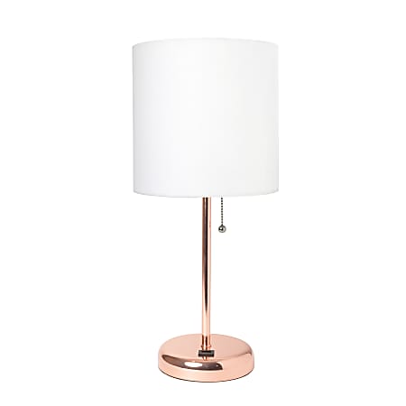 Creekwood Home Oslo USB Port Metal Table Lamp, 19-1/2"H, White Shade/Rose Gold Base