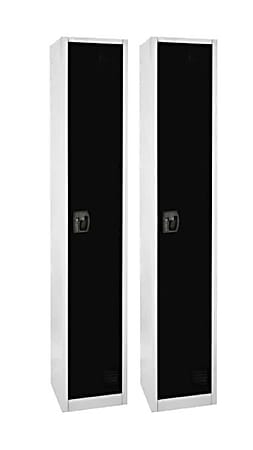 Alpine 1-Tier Steel Lockers, 72”H x 12”W x 12”D, Black, Set Of 2 Lockers