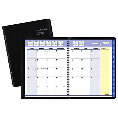 AT-A-GLANCE® QuickNotes® Monthly Self-Management System, 8 1/4" x 10 7/8", 30% Recycled, Black, January-December 2018 (760605-18)