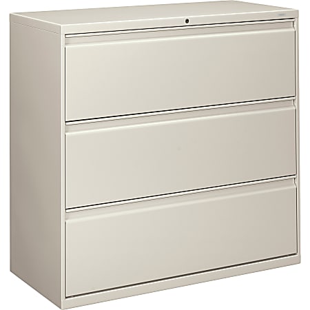 HON® 800 42"W x 19-1/4"D Lateral 3-Drawer File Cabinet With Lock, Light Gray